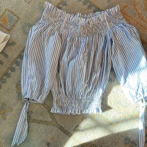 Caroline Constas Blue and White Striped Blouse